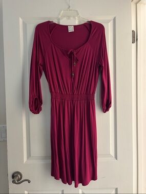 Ella Moss Women's Beaded Tie-Neck Long Sleeve Dress - Berry Sz M